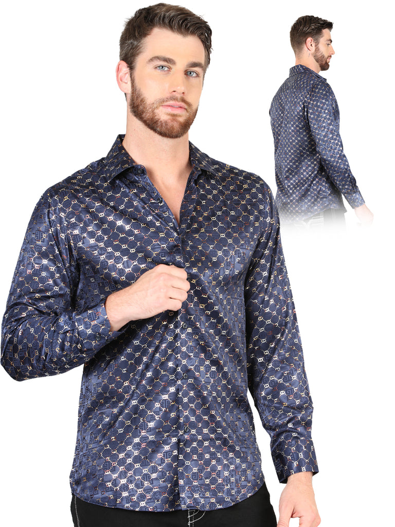 Camisa Vaquera de Hombre El Señor de los Cielos Manga Larga Casual en 97% Poliéster 3% Spandex Color Dorado 44548