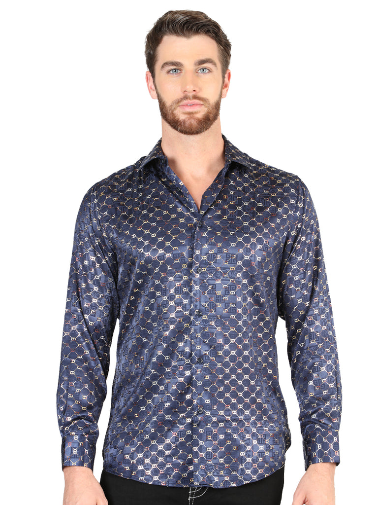 Camisa Vaquera de Hombre El Señor de los Cielos Manga Larga Casual en 97% Poliéster 3% Spandex Color Dorado 44548