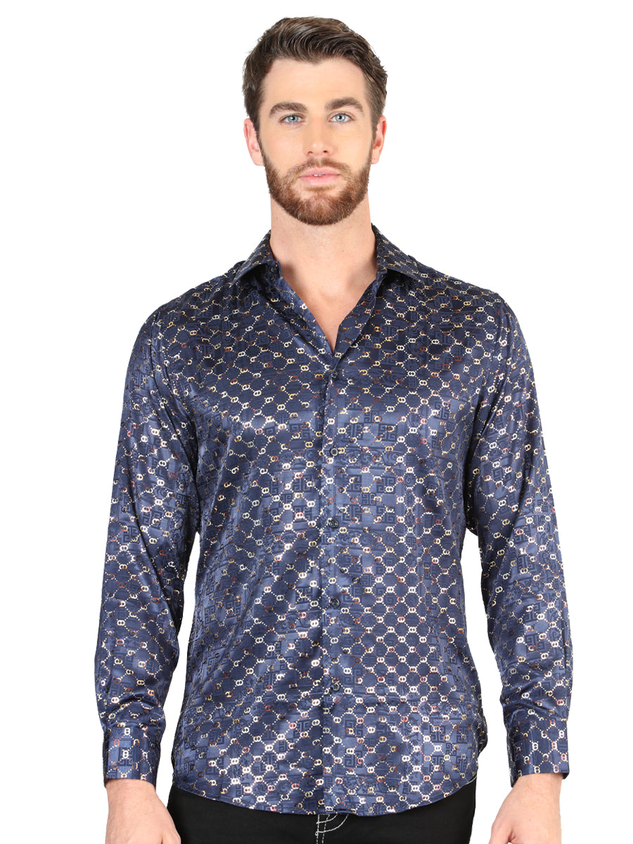 Camisa Vaquera de Hombre El Señor de los Cielos Manga Larga Casual en 97% Poliéster 3% Spandex Color Dorado 44548