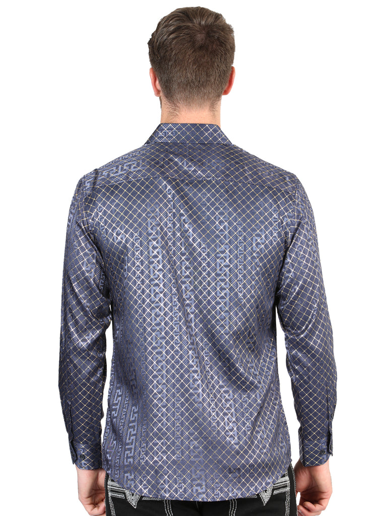 Camisa Vaquera de Hombre El Señor de los Cielos Manga Larga Casual en 97% Poliéster 3% Spandex Color Azul/Oro 44551