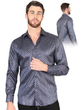 Camisa Vaquera de Hombre El Señor de los Cielos Manga Larga Casual en 97% Poliéster 3% Spandex Color Azul/Oro 44551