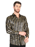 Camisa Vaquera de Hombre El Señor de los Cielos Manga Larga Casual en 97% Poliéster 3% Spandex Color Gris/Oro 44554