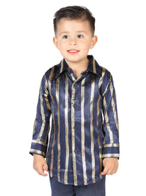 el General Azul Marino/dorado Casual Long - Sleeve Camisa 44571