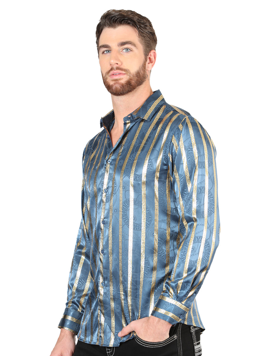 Camisa Vaquera de Hombre El Señor de los Cielos Manga Larga Casual en 97% Poliéster 3% Spandex Color Azul Marino 44580