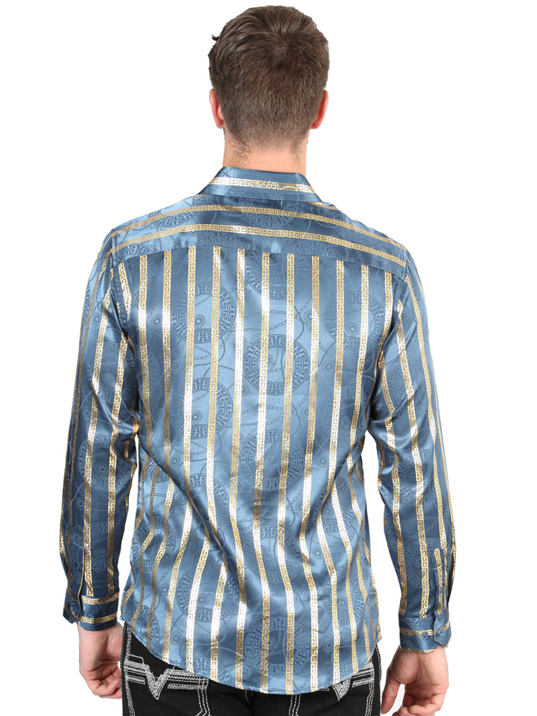 Camisa Vaquera de Hombre El Señor de los Cielos Manga Larga Casual en 97% Poliéster 3% Spandex Color Azul Marino 44580