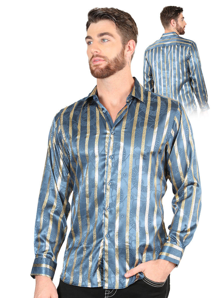 Camisa Vaquera de Hombre El Señor de los Cielos Manga Larga Casual en 97% Poliéster 3% Spandex Color Azul Marino 44580