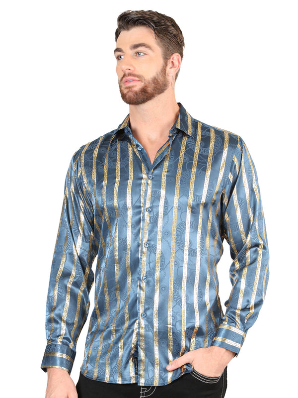 Camisa Vaquera de Hombre El Señor de los Cielos Manga Larga Casual en 97% Poliéster 3% Spandex Color Azul Marino 44580