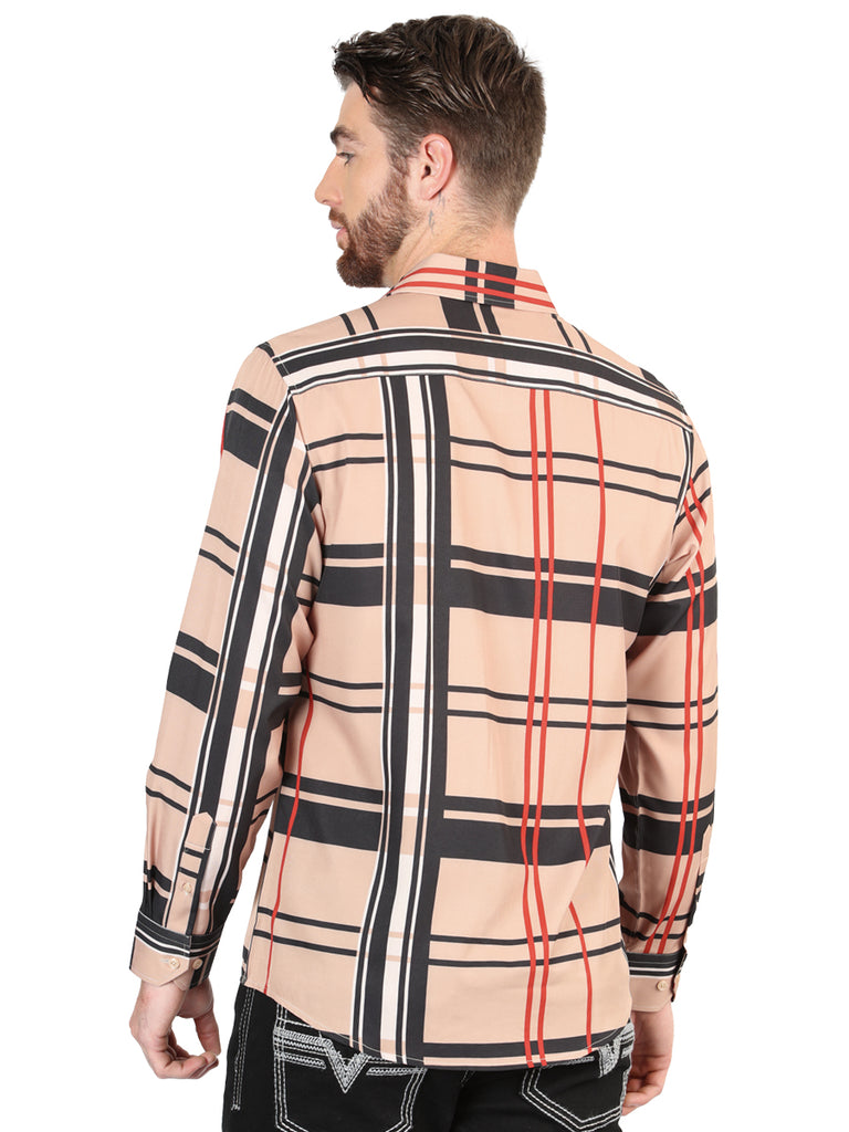 Camisa Vaquera de Hombre El Señor de los Cielos Manga Larga Casual en 97% Poliéster 3% Spandex Color Khaki 44599