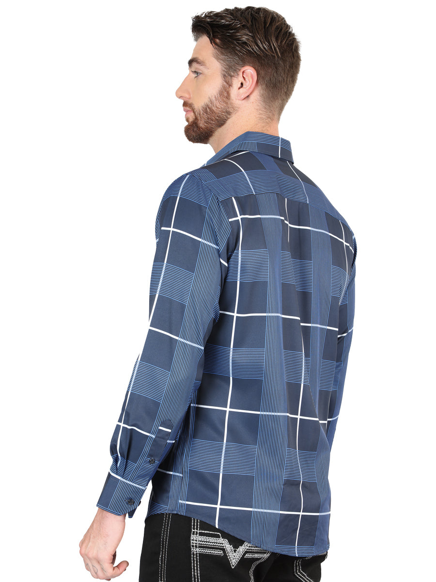 Camisa Vaquera de Hombre El Señor de los Cielos Manga Larga Casual en 97% Poliéster 3% Spandex Color Azul Marino 44600