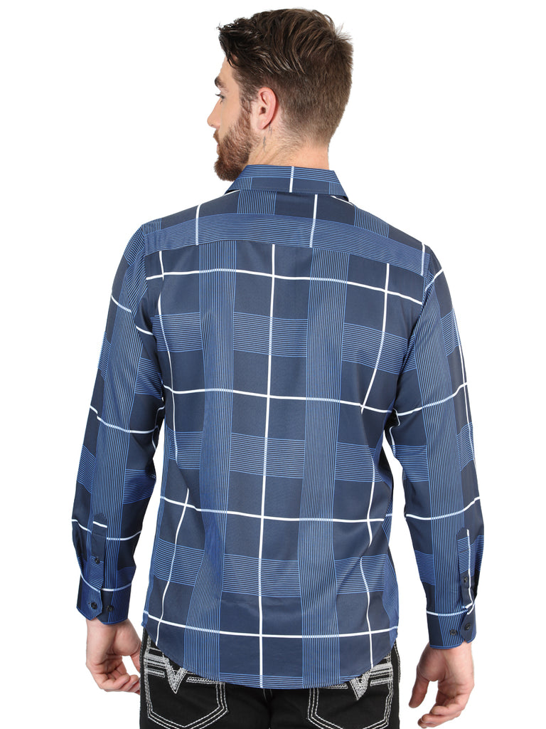 Camisa Vaquera de Hombre El Señor de los Cielos Manga Larga Casual en 97% Poliéster 3% Spandex Color Azul Marino 44600