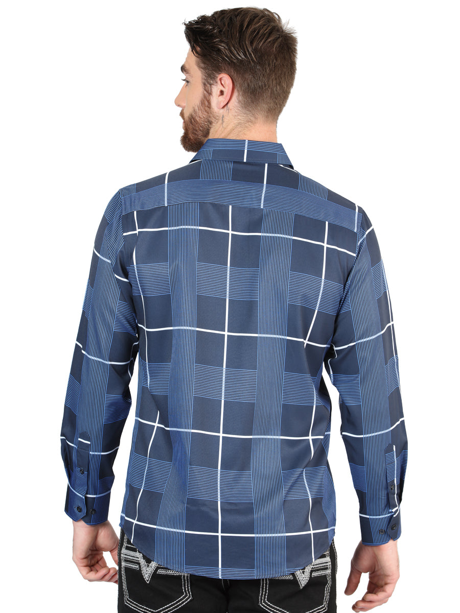 Camisa Vaquera de Hombre El Señor de los Cielos Manga Larga Casual en 97% Poliéster 3% Spandex Color Azul Marino 44600
