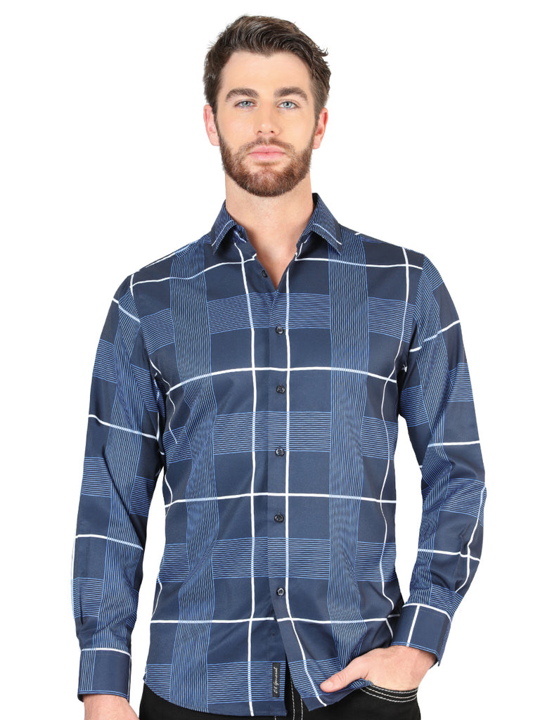 Camisa Vaquera de Hombre El Señor de los Cielos Manga Larga Casual en 97% Poliéster 3% Spandex Color Azul Marino 44600