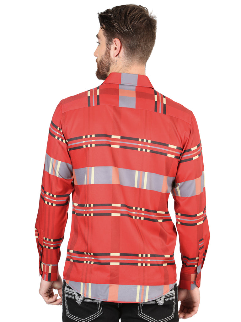 Camisa Vaquera de Hombre El Señor de los Cielos Manga Larga Casual en 97% Poliéster 3% Spandex Color Rojo 44601