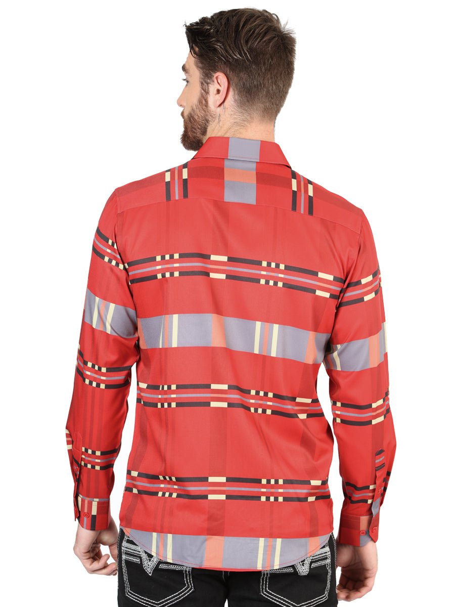 Camisa Vaquera de Hombre El Señor de los Cielos Manga Larga Casual en 97% Poliéster 3% Spandex Color Rojo 44601