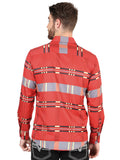 Camisa Vaquera de Hombre El Señor de los Cielos Manga Larga Casual en 97% Poliéster 3% Spandex Color Rojo 44601