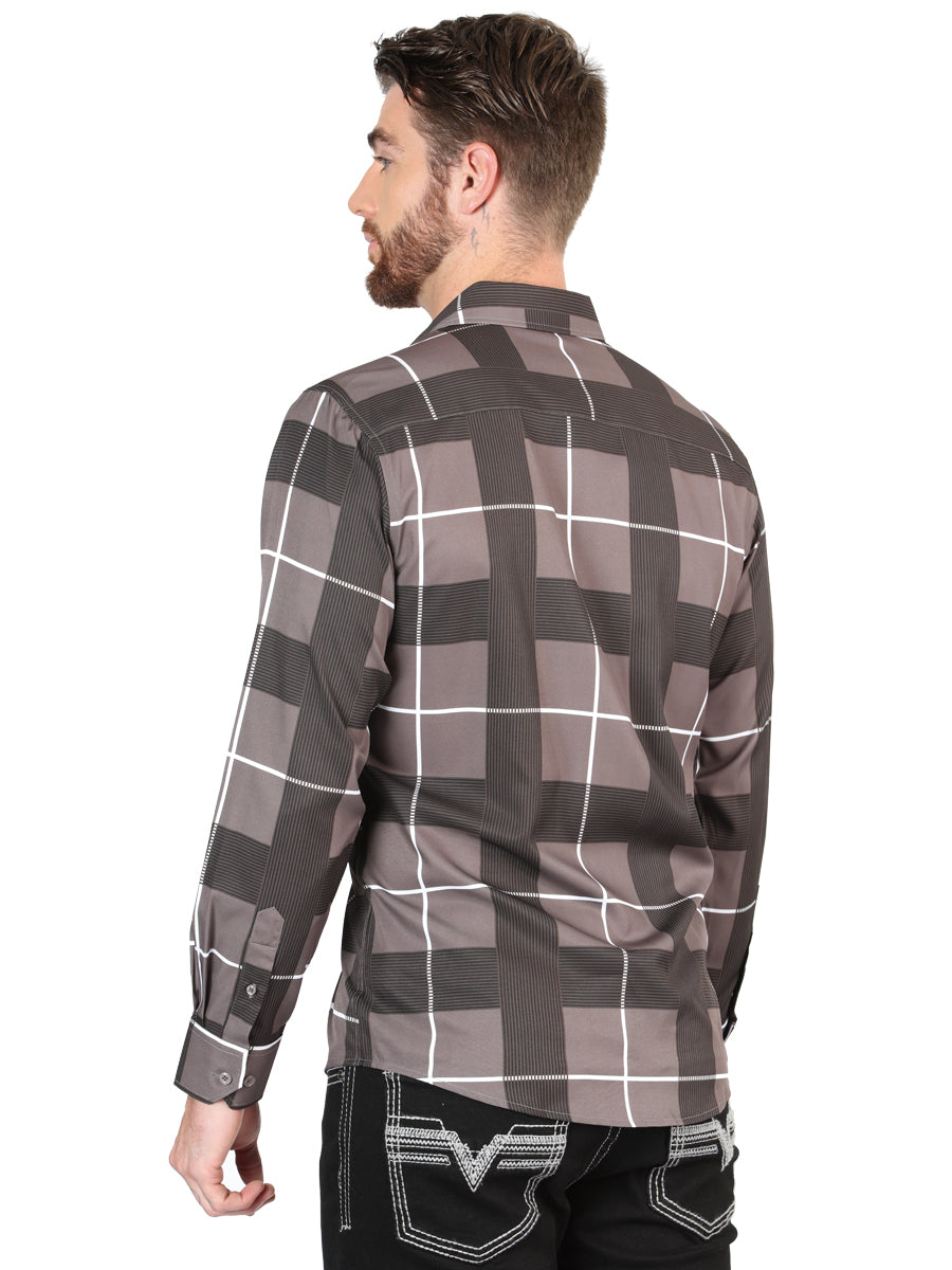 Camisa Vaquera de Hombre El Señor de los Cielos Manga Larga Casual en 97% Poliéster 3% Spandex Color Gris 44602