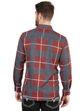 Camisa Vaquera de Hombre El Señor de los Cielos Manga Larga Casual en 97% Poliéster 3% Spandex Color Vino 44603