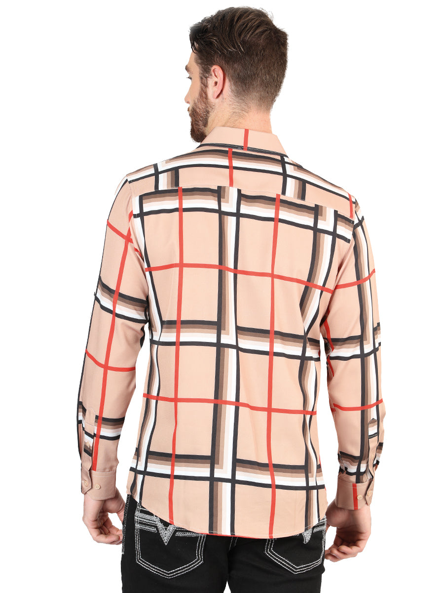 Camisa Vaquera de Hombre El Señor de los Cielos Manga Larga Casual en 97% Poliéster 3% Spandex Color Khaki 44604
