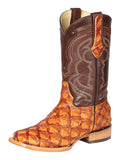 Bota Vaquera Rodeo Hombre 100 Años Piel Exótica Monster Fish Miel - Modelo 44606