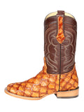 Bota Vaquera Rodeo Hombre 100 Años Piel Exótica Monster Fish Miel - Modelo 44606