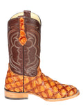 Bota Vaquera Rodeo Hombre 100 Años Piel Exótica Monster Fish Miel - Modelo 44606