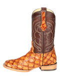 Bota Vaquera Rodeo Hombre 100 Años Piel Exótica Monster Fish Miel - Modelo 44606