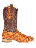 Bota Vaquera Rodeo Hombre 100 Años Piel Exótica Monster Fish Miel - Modelo 44606
