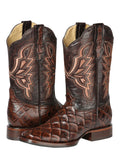 Bota Vaquera Rodeo Hombre El General Piel Bovino Grabado Pirarucú Café - Modelo 44664