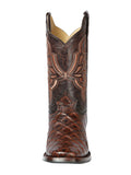 Bota Vaquera Rodeo Hombre El General Piel Bovino Grabado Pirarucú Café - Modelo 44664