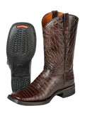 Bota Vaquera Rodeo Hombre El General Piel Bovino Grabado Caimán Café - Modelo 44672