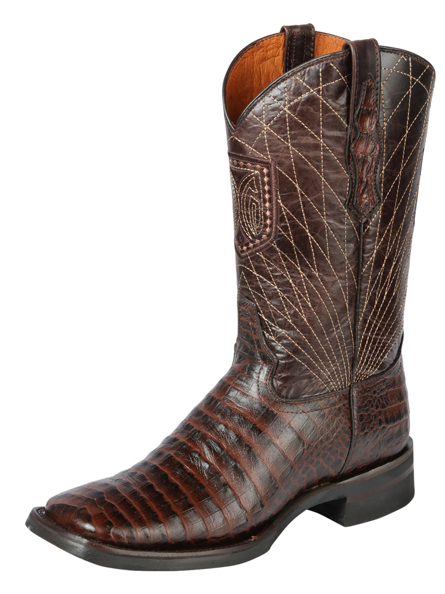 Bota Vaquera Rodeo Hombre El General Piel Bovino Grabado Caimán Café - Modelo 44672