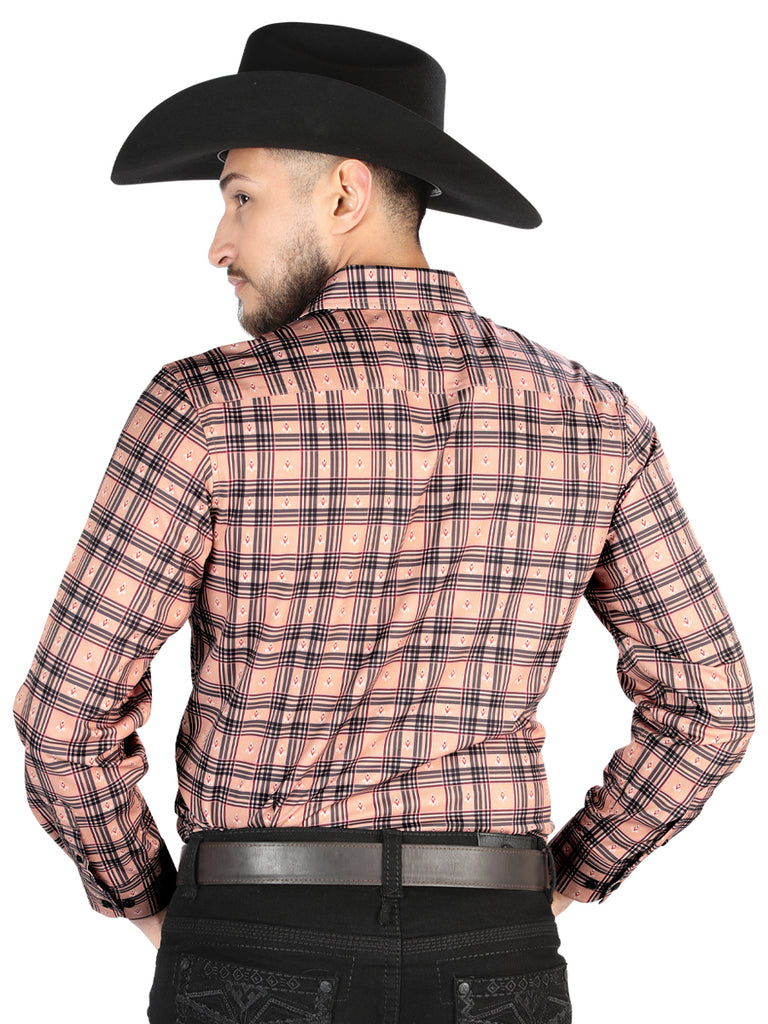 Camisa Vaquera de Hombre El Señor de los Cielos Manga Larga Casual en 97% Poliéster 3% Spandex Color Beige/Negro 44697