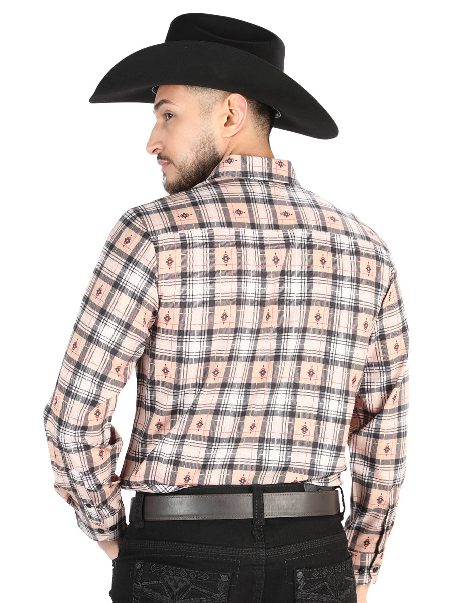 Camisa Vaquera de Hombre El Señor de los Cielos Manga Larga Casual en 97% Poliéster 3% Spandex Color Beige/Negro 44698