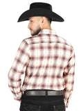 Camisa Vaquera de Hombre El Señor de los Cielos Manga Larga Casual en 97% Poliéster 3% Spandex Color Naranja/Beige 44699