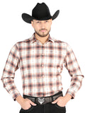 Camisa Vaquera de Hombre El Señor de los Cielos Manga Larga Casual en 97% Poliéster 3% Spandex Color Naranja/Beige 44699