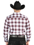 Camisa Vaquera de Hombre El Señor de los Cielos Manga Larga Casual en 97% Poliéster 3% Spandex Color Negro/Rojo 44701