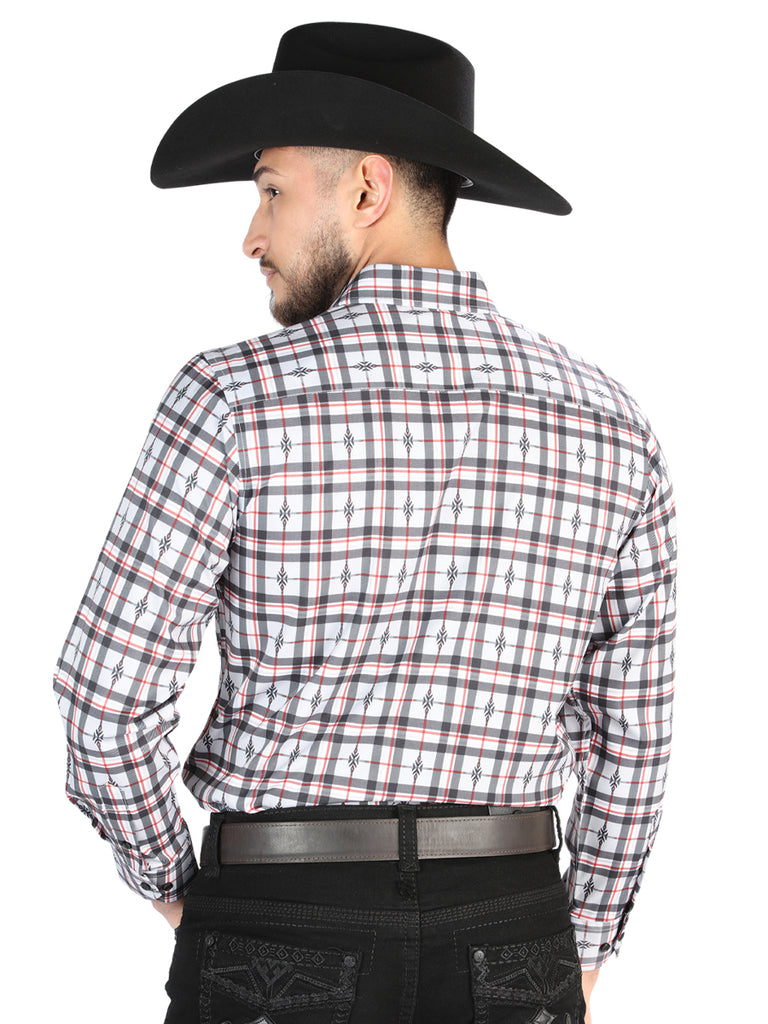 Camisa Vaquera de Hombre El Señor de los Cielos Manga Larga Casual en 97% Poliéster 3% Spandex Color Negro/Blanco 44703