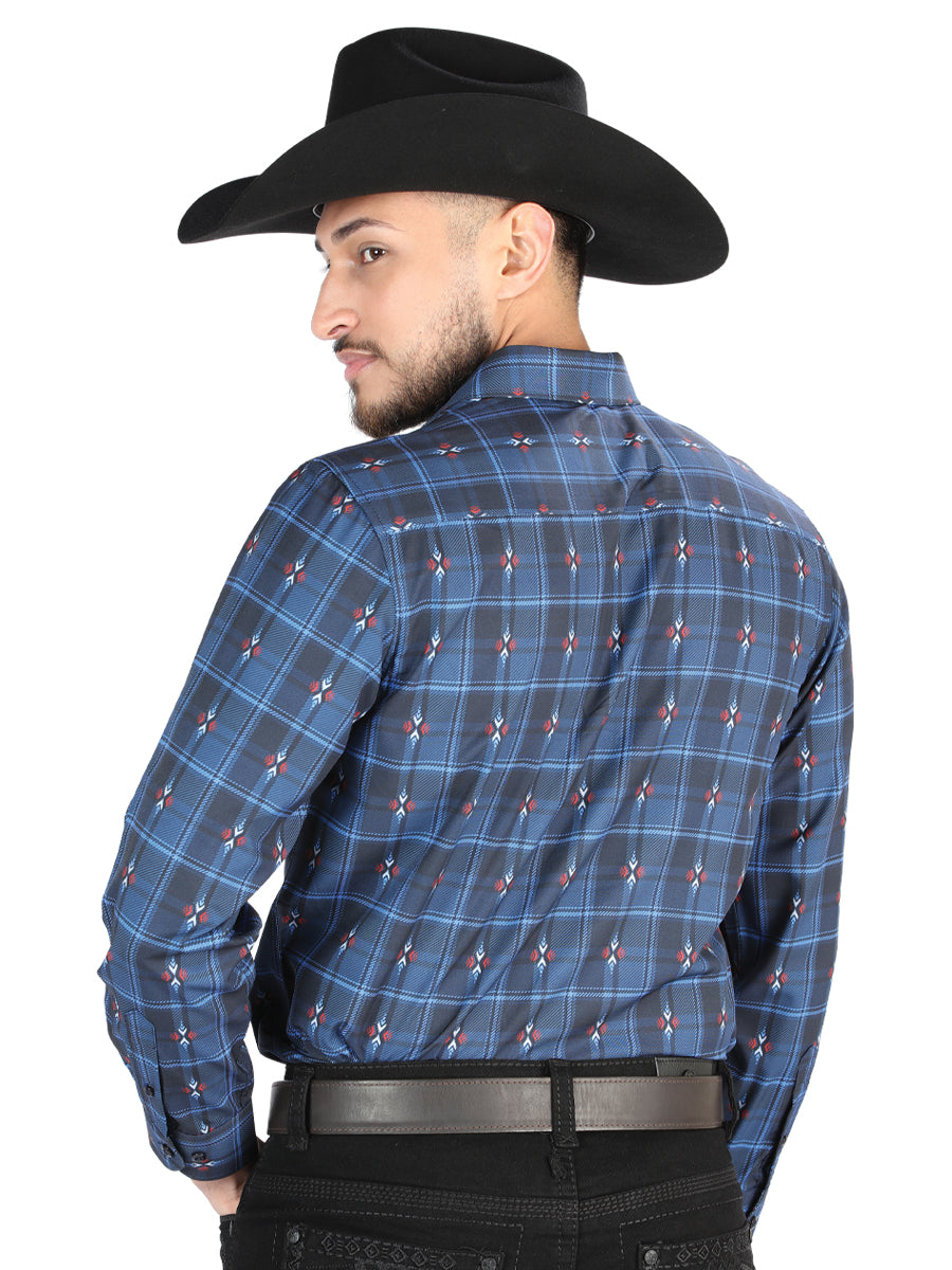 Camisa Vaquera de Hombre El Señor de los Cielos Manga Larga Casual en 97% Poliéster 3% Spandex Color Negro/Azul 44704