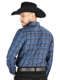 Camisa Vaquera de Hombre El Señor de los Cielos Manga Larga Casual en 97% Poliéster 3% Spandex Color Negro/Azul 44704