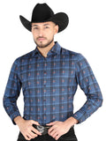 Camisa Vaquera de Hombre El Señor de los Cielos Manga Larga Casual en 97% Poliéster 3% Spandex Color Negro/Azul 44704