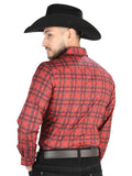 Camisa Vaquera de Hombre El Señor de los Cielos Manga Larga Casual en 97% Poliéster 3% Spandex Color Rojo/Negro 44705