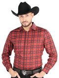 Camisa Vaquera de Hombre El Señor de los Cielos Manga Larga Casual en 97% Poliéster 3% Spandex Color Rojo/Negro 44705