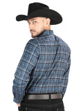 Camisa Vaquera de Hombre El Señor de los Cielos Manga Larga Casual en 97% Poliéster 3% Spandex Color Gris/Blanco 44706