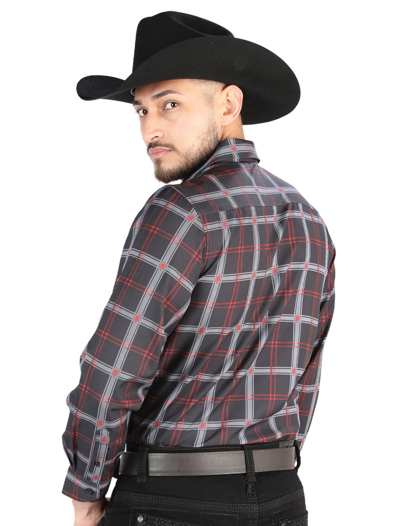 Camisa Vaquera de Hombre El Señor de los Cielos Manga Larga Casual en 97% Poliéster 3% Spandex Color Negro/Gris 44709