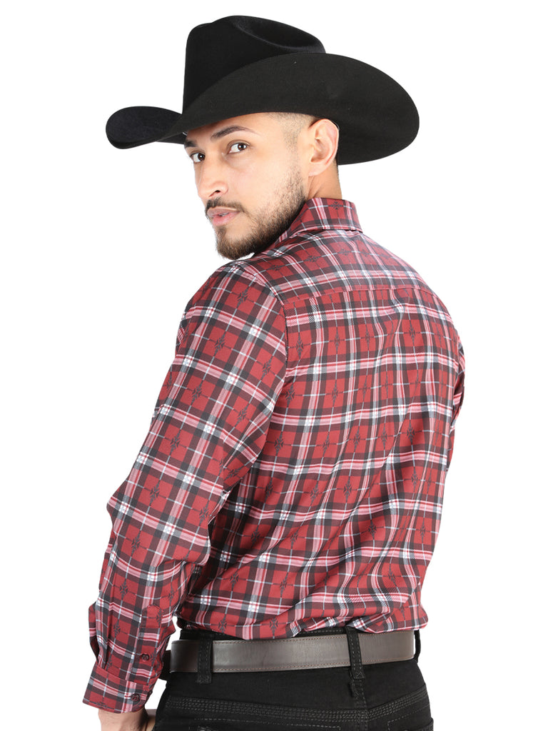 Camisa Vaquera de Hombre El Señor de los Cielos Manga Larga Casual en 97% Poliéster 3% Spandex Color Rojo 44710
