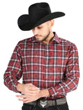 Camisa Vaquera de Hombre El Señor de los Cielos Manga Larga Casual en 97% Poliéster 3% Spandex Color Rojo 44710