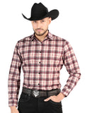 Camisa Vaquera de Hombre El Señor de los Cielos Manga Larga Casual en 97% Poliéster 3% Spandex Color Beige/Rojo 44711