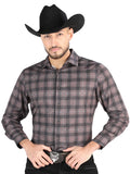 Camisa Vaquera de Hombre El Señor de los Cielos Mocha/olive Manga Larga Casual en 97% Poliéster 3% Spandex 44712