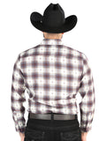 Camisa Vaquera de Hombre El Señor de los Cielos Manga Larga Casual en 97% Poliéster 3% Spandex Color Beige/Vino 44713