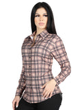 Camisa Vaquera de Mujer El Señor de los Cielos Manga Larga Casual en 97% Poliéster 3% Spandex Color Beige/Negro 44714